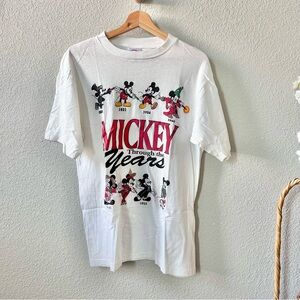 Vintage Mickey Through The Years Cartoon White T-Shirt Adult Size L 1990s VTG